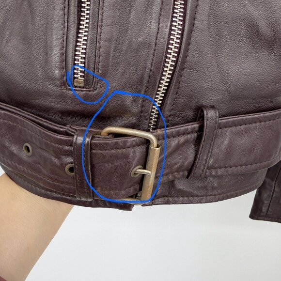 Quince Women's Port Leather Motorcycle Jacket sz M Medium Sheep Leather Belted - Picture 7 of 16